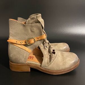 A.S. 98 Co. Cut Out Laser Ankle Laced Grunge Two Tone Boots Size 38
